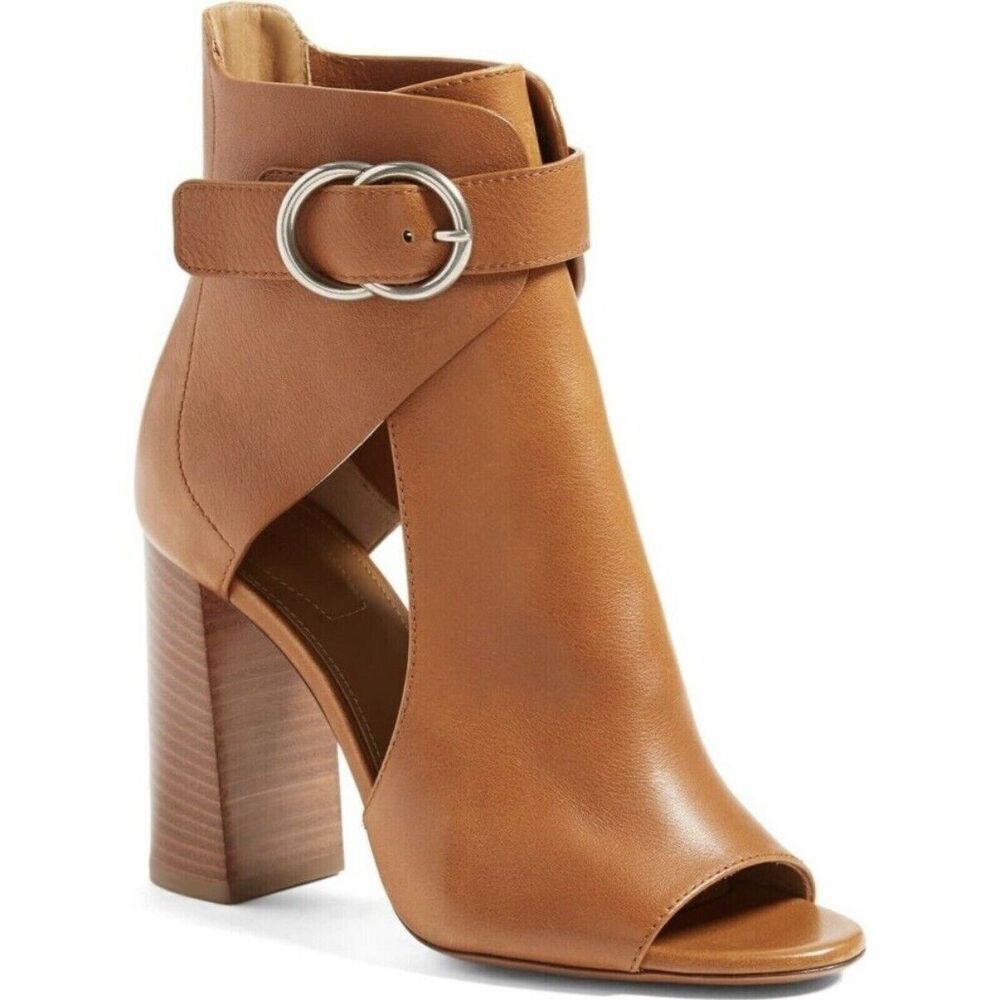 Chloe Womens Leather Ankle Boots Brown BuckleMillie Heeled Peep Toe Size 40